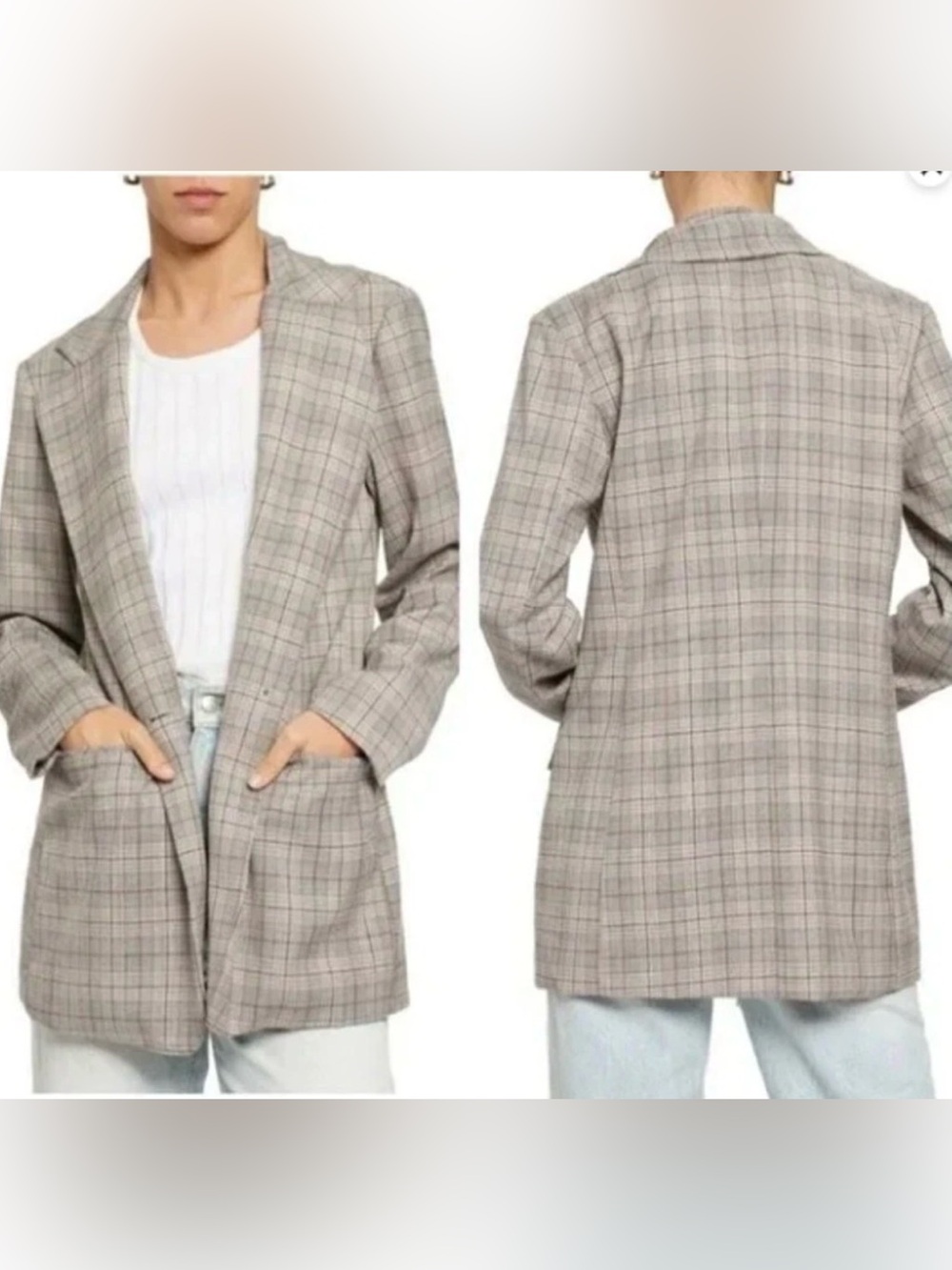 Know One Cares Plaid Blazer Quiet Luxury Academia Preppy Career Jacket M E04
